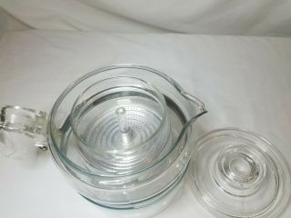 VINTAGE PYREX CLEAR 6 CUP COFFEE POT WITH LID AND INSIDES 3