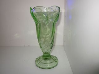 Vintage Uranium Green Depression Glass Vase With Scalloped Rim
