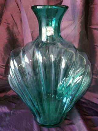 Large 12 1/4 " Blenko Green Seashell Shaped Vase - With Tag