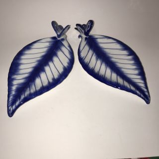 Bombay Company Blue And White Decorative Ceramic Butterfly Leaf Plates.  Plates
