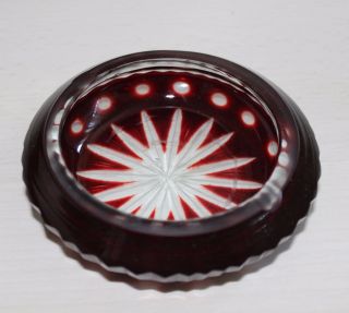 Vintage Red Ruby To Clear Bohemian Czech Wheel Cut Crystal Ashtray 11cm 4.  33
