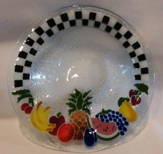 Peggy Karr Glass Fruit Bowl Fused Art Glass Large 13 " Signed Checkerboard Design