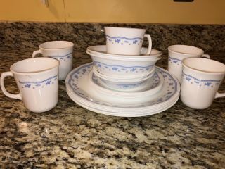 18 Pc Corelle MORNING BLUE Dinnerware,  Plates,  Cereal Bowls,  Berry Bowls & Cups 2
