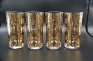 Vintage Culver Set Of 4 Black & 22k Gold Highball Cocktail Glasses