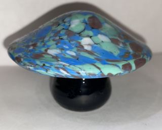 Vtg Mid Century Turquoise Blue Green Art Glass Mushroom Counterpoint 2 " H Japan