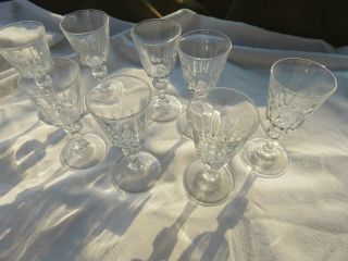 Vintage Set Of 8 Cut Crystal Clear Cordial Stems Barware Cocktail Glasses 4.  5 "