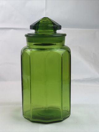 Le Smith Lime Green Glass Canisters Apothecary Jar Mcm Mid Century Candy 11.  5”