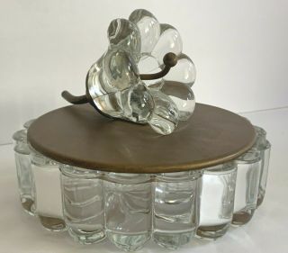 Vintage Heisey Crystolite Candy Dish Brass Lid With Glass Flower On Top Large