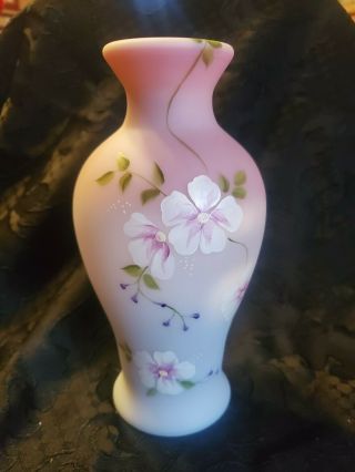Fenton Qvc Blue Purple Pink Burmese Vase Signed By Shelly Fenton
