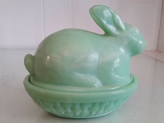 Martha Stewart By Mail Jadeite Green Bunny Rabbit On Nest Dish Easter Le Smith
