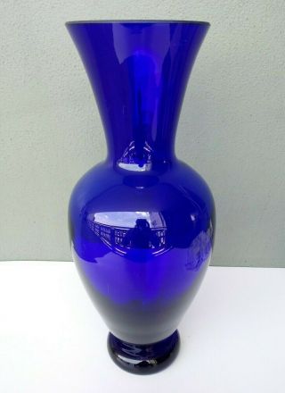 Block Crystal - Large Signed Cobalt Blue Glass Vase - 14 3/4 "