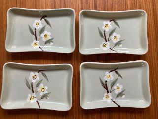 Weil Ware.  Celadon Blossom.  Set Of 4 Ramekins.  Hand Decorated.  Made In Calif.