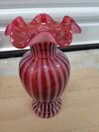 Fenton Cranberry Opalescent Rib Optic Vase,