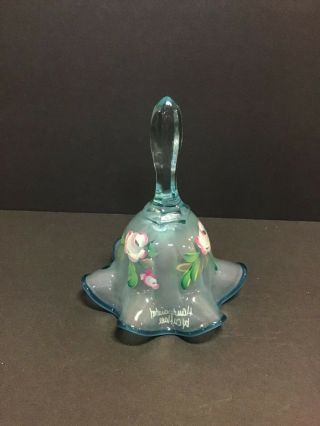 Fenton Hand Painted Artist Signed Ca Hall Blue Floral Ruffle Bell
