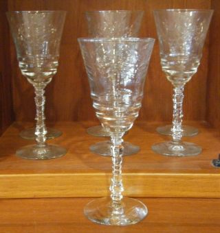Set Of 7 Libbey Rock Sharpe Arctic Rose Water Goblets Stems 7 7/8 Inches
