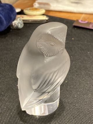 Signed Lalique France Vintage Frosted Crystal Glass Owl Figurine