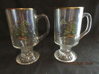 2 Spode Christmas Tree Clear Glass Irish Coffee Mugs,  5 5/8 " Tall,