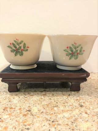 Lenox Holiday Dimensions Small Spray W/holly/berries Treat Candy/nuts Bowls (2)