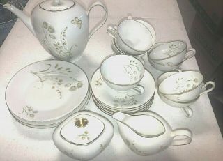 Mid Century Modern Zeh Scherzer Porcelain White Handpainted Tea Set,  Bavaria