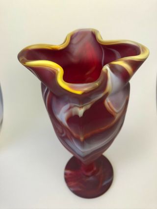Vintage Imperial Satin Red And Yellow Slag Glass Vase