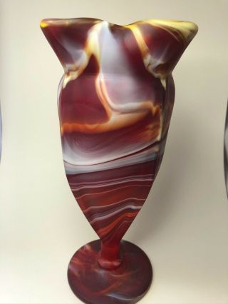 Vintage Imperial Satin Red And Yellow Slag Glass Vase 2