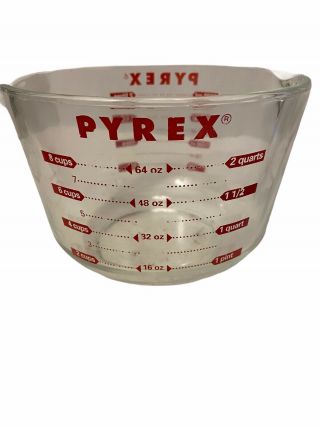 Pyrex 8 Cup Clear Glass Measuring Cup 2 Quarts 64 Oz.  Red Pitcher Pour Lg Font