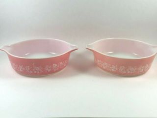 2 Vintage Pyrex Pink Gooseberry 471 Casserole Bowls 1 Pt