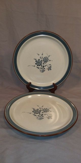 Noritake Stoneware Pleasure 8344 Set Of 2 Dinner Plates Blue Floral 10 1/2 "