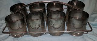 Vintage Dorothy Thorpe Gold /silver Fade 8 Low Ball Glasses With Caddy Mcm Retro