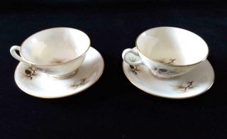 Lenox " Pine " Cone Bough Pattern 2 Cups And Saucers Gold Trim