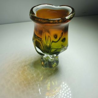 Murano Art Glass Vase Vintage Green Amber Clear Retro Sommerso Italian 18x15cm
