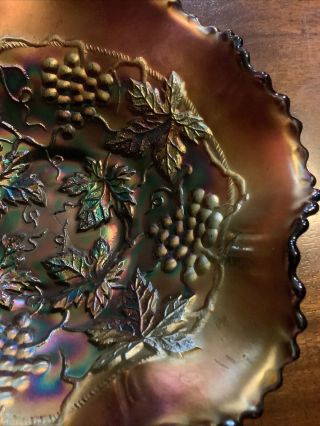 Northwood Carnival Glass Amethyst Grape And Cable Ruffled Edge Dish 3