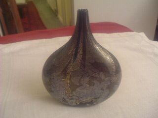 Isle Of Wight Glass Black Azurine Gold Leaf Inclusions Lollipop Vase 6 " X5 "