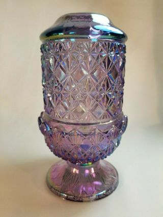 Fenton Plum Carnival Glass 6 " Fairy Light - Fine Cut & Block Pattern