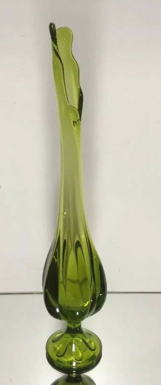 Vtg.  Green Viking Art Glass Pedestal Vase 16 " H Mid Century Design