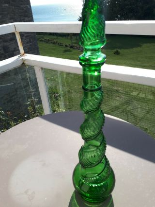 Vintage Tall Italian Glass Green Genie Ornamental Bottle,  Stopper Unusual Gift