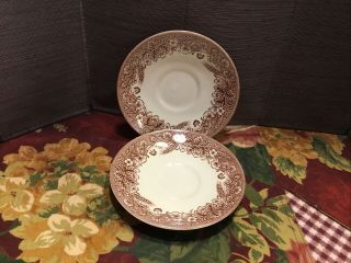 Two Churchill England Currier And Ives Harvest Brown Transferware Saucers 5.  5”