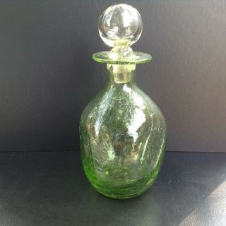 Light Green Blenko Pinched Crackle Glass Decanter With Stopper - 8 3/4 "