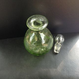 Light Green Blenko Pinched Crackle Glass Decanter With Stopper - 8 3/4 