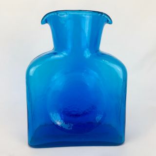 BLENKO ART Glass Double Spout Electric Teal Blue Water Carafe Pitcher Jug 2