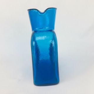 BLENKO ART Glass Double Spout Electric Teal Blue Water Carafe Pitcher Jug 3
