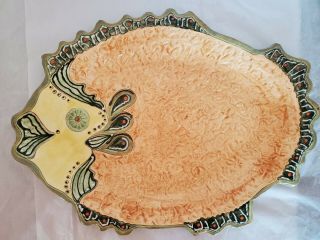 Art Pottery Fish Platter 16 " X 12 " Vibrant Hand Painted Signed Joyce,  Fantastic