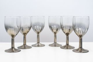 Vintage Set Of 6 Queens Lusterware Silver Ombre Fade Cordial Wine Glasses France