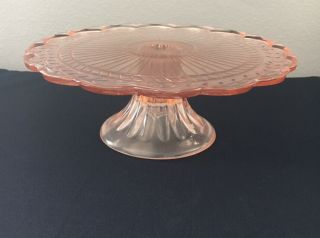 Vintage Pink Depression Indiana Glass? Footed Pedestal 9” Cake Plate Stand