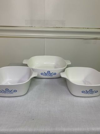 Vintage Corning Ware Cornflower Blue Set Of Three Dishes 1 Qt 2.  75 Cup P - 1 - B