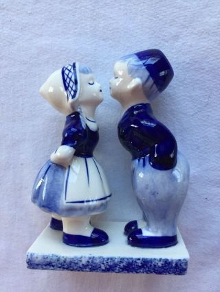 Vintage Delft Blue Hand Painted Holland Boy & Girl Kissing Figures