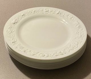 Set Of 6 Vintage Vitrock 10 " Dinner Plates Flower Embossed White Milk Glass
