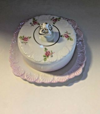 Vintage Royal Stafford England Bone China Covered Cheese Or Butter Dish Roses