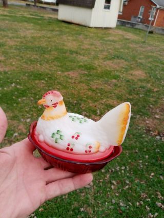 Fenton Glass Hen On The Nest Artist Signed Candy Dish