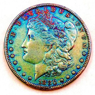 1880 - O Rainbow Toned Morgan Silver Dollar 90 Silver $1 Coin Us U92